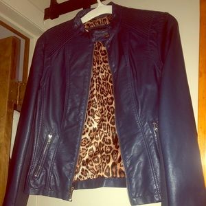 Black Rivet Faux Leather Jacket in Blue